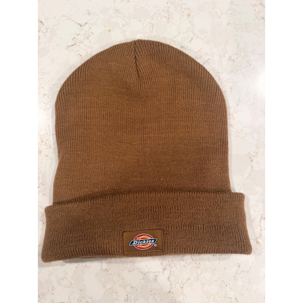 Dickies Brown Knit Cuffed Beanie Logo Patch Workwear Watch Cap Hat‎ Mens Womens